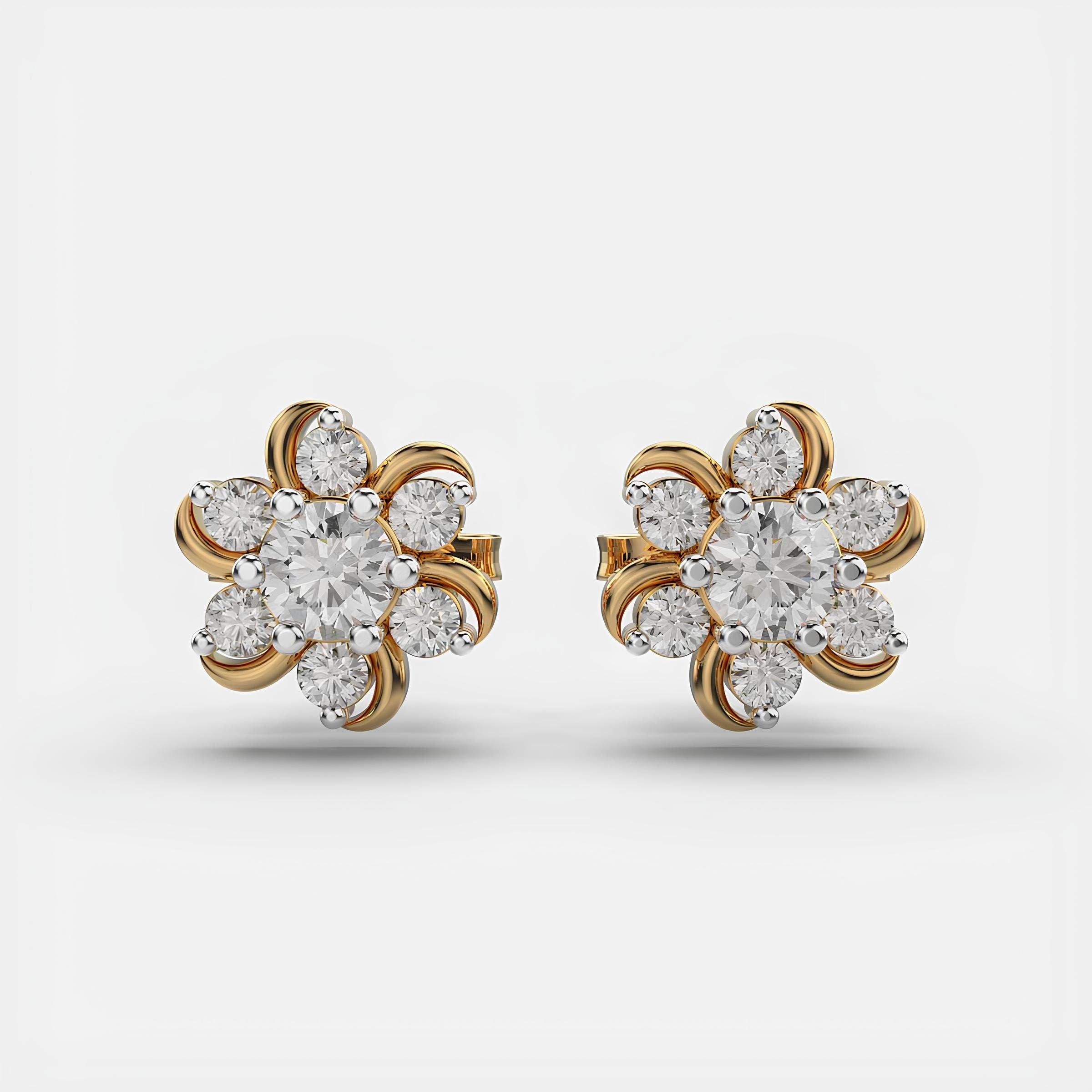 925 Sterling Silver With Vermeil Gold Periwinkle Flora Cluster Stud Earrings EF VS/SI Lab-Grown Round Diamonds Minimalist Diamond Earrings